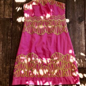 Lilly Pulitzer Strapless Gold and Pink Dress